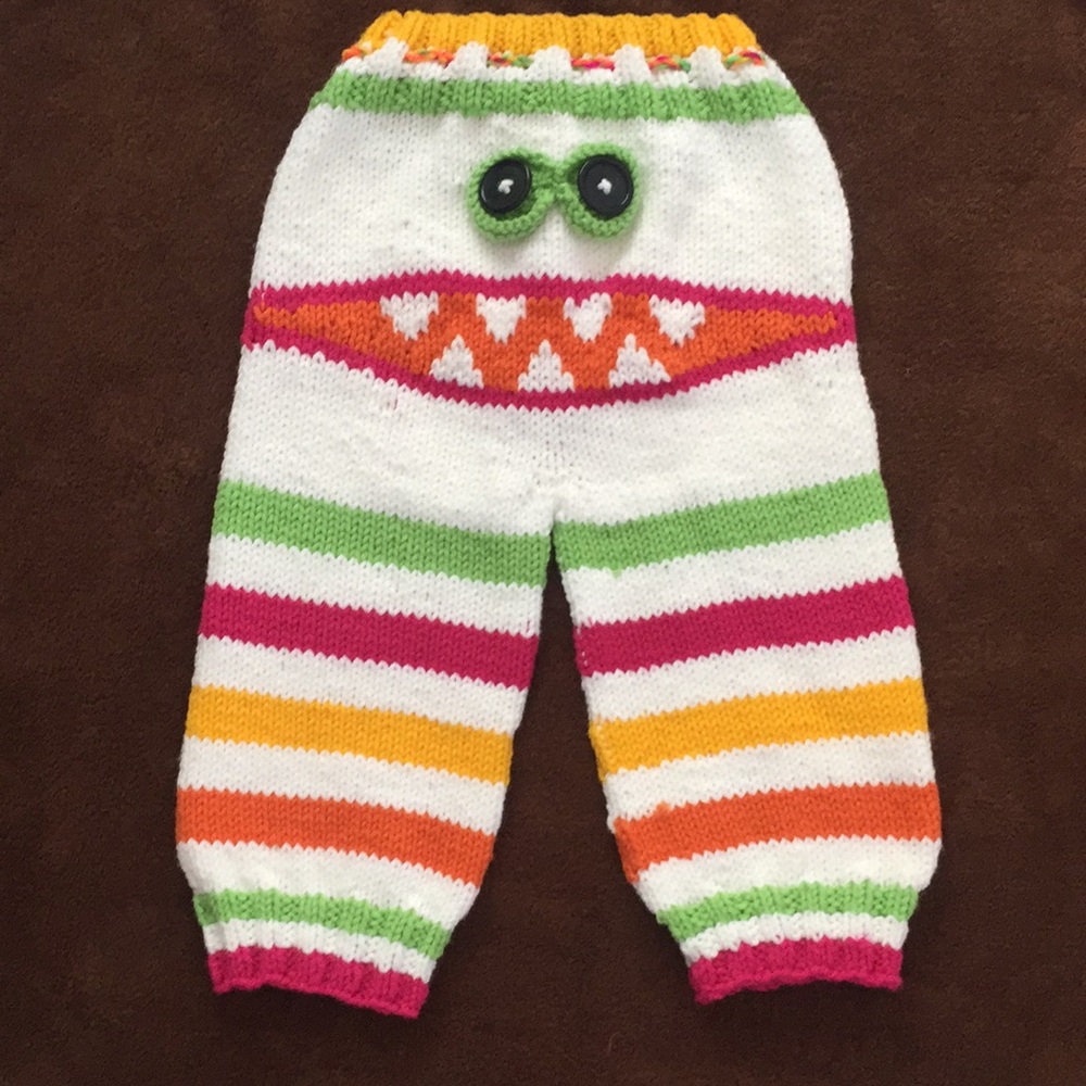 Hand knit kids monster pants.